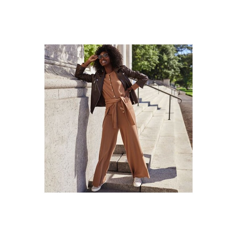 Fine Knit Wide Leg Trousers, Women, size: S, regular, Brown,