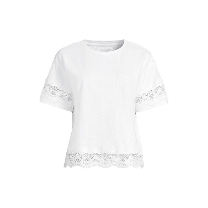 Trimmed Slub Cotton Top, Women, size: 20-22, plus, White, Cotton, by 115261702