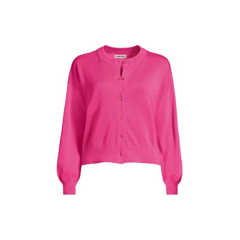 Fine Gauge Cropped Cotton Cardigan, Women, size: 20-22, plus, Pink, 115261754