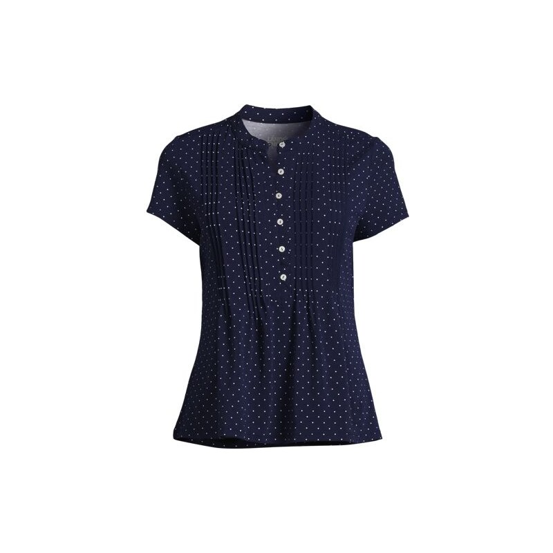 Short Sleeve Cotton Modal Pintuck Top, Women, size: 20-22, plus, Blue, 115261327