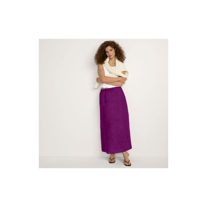 Drawstring Linen Skirt, Women, size: 10, regular, Purple, Linen, by 115199433