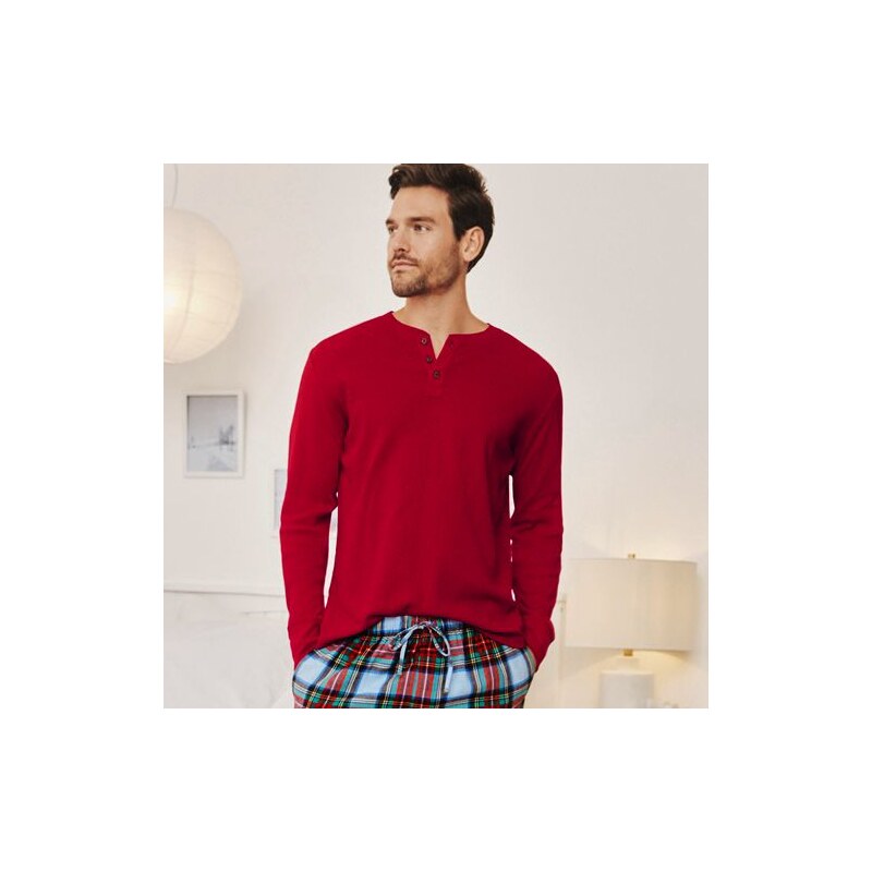 Henley Pyjama T-shirt, Men, size: XL, regular, Red, Cotton, by