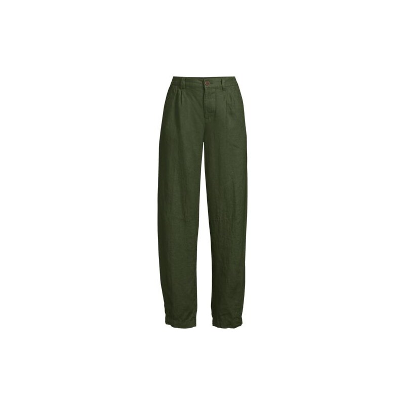 Barrel Leg Pleated Linen Trousers, Women, size: 12, regular, Green, 115236815