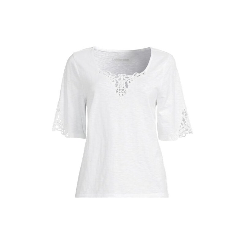 Slub Cotton Lace Trim Top, Women, size: 20-22, plus, White, Cotton, by 113615174