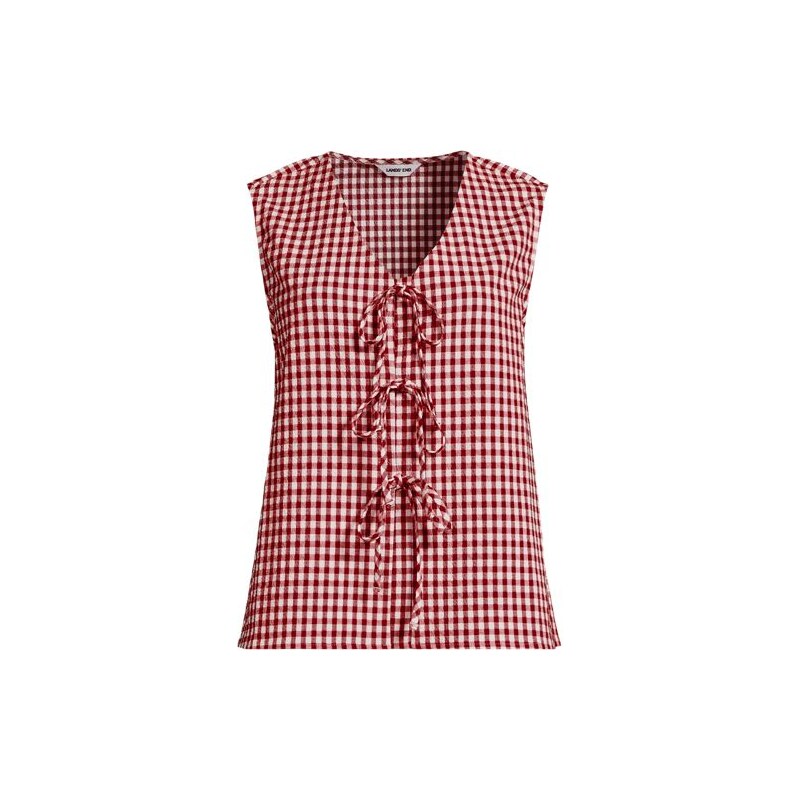 Gingham Tie Front Top, Women, size: 10, petite, Red, Cotton/Polyester 115200117