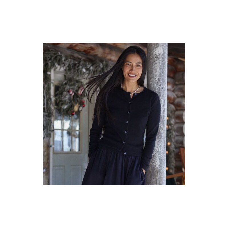 Crew Neck Cashmere Cardigan, Women, size: 10-12, regular, Black, 114040974