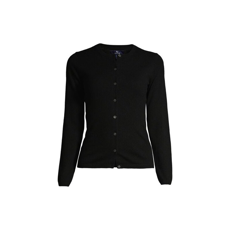 Crew Neck Cashmere Cardigan, Women, size: 1X, plus, Black,