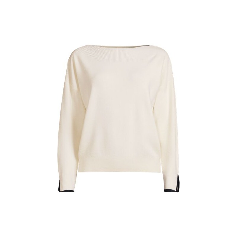 Fine-Knit Boat-Neck Sweater, Women, size: L, petite, Ivory,