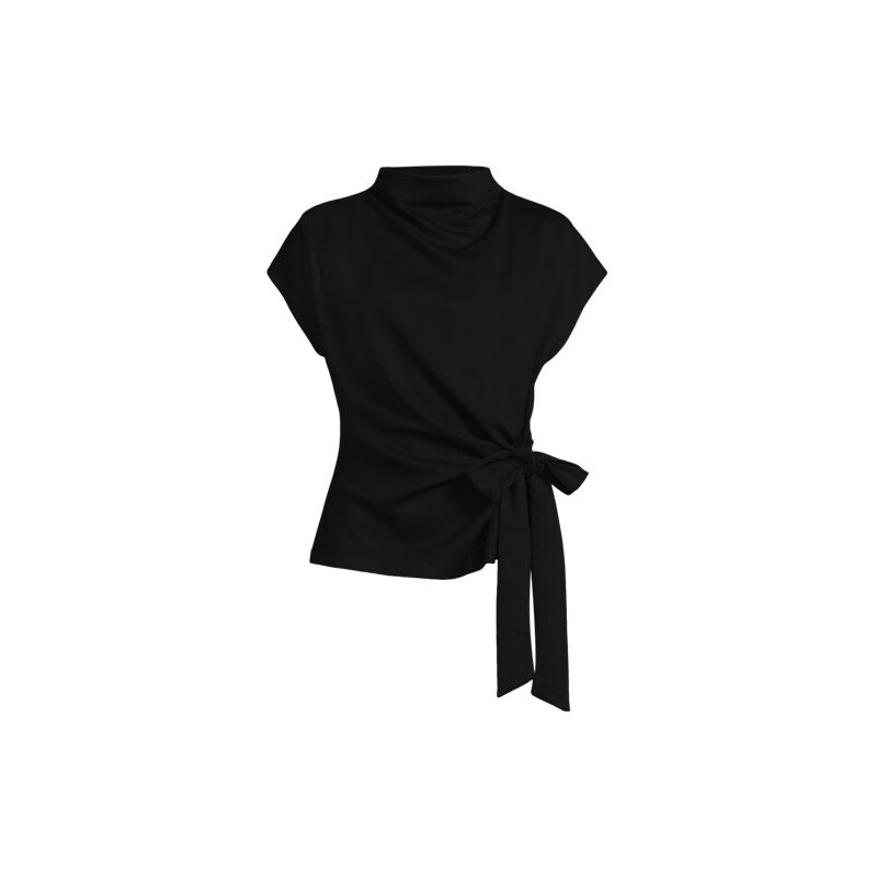 Tie Front Short Sleeve Top, Women, size: 28-30, plus, Black, by Lands 113597684
