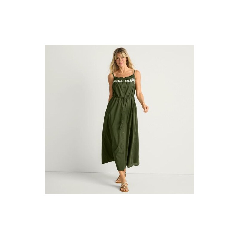 Embroidered Midi Dress, Women, size: 16, regular, Green, Cotton,