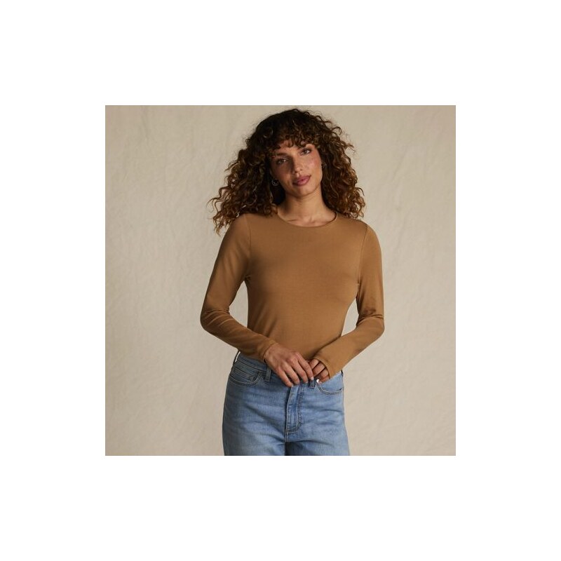 Cotton Modal Long Sleeve Crew Neck Top, Women, size: XS, petite,