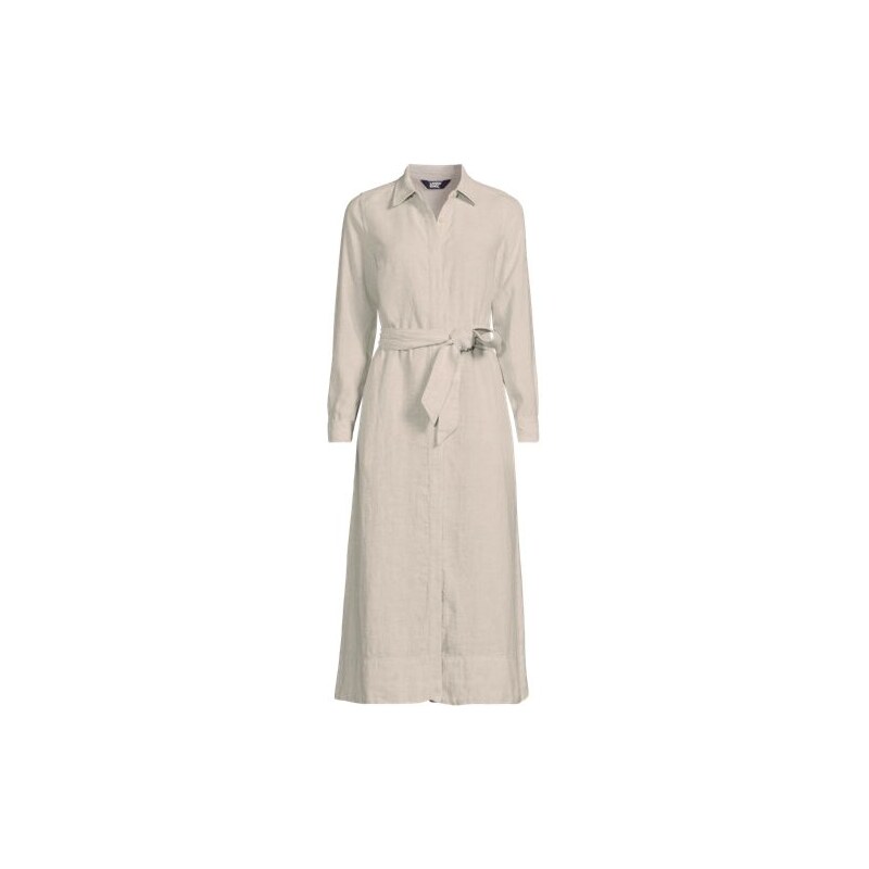Linen Midi Shirt Dress, Women, size: 1X, plus, Ivory, by Lands