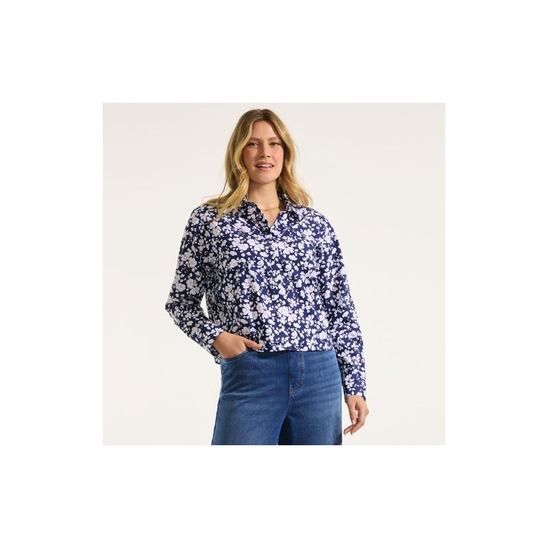 Boxy Cropped Non-Iron Shirt, Women, size: M, regular, Blue,
