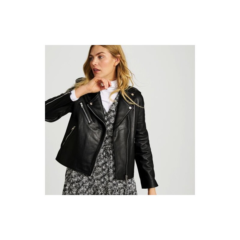 Leather Biker Jacket, Women, size: 10-12, regular, Black, Leather, by 114902020