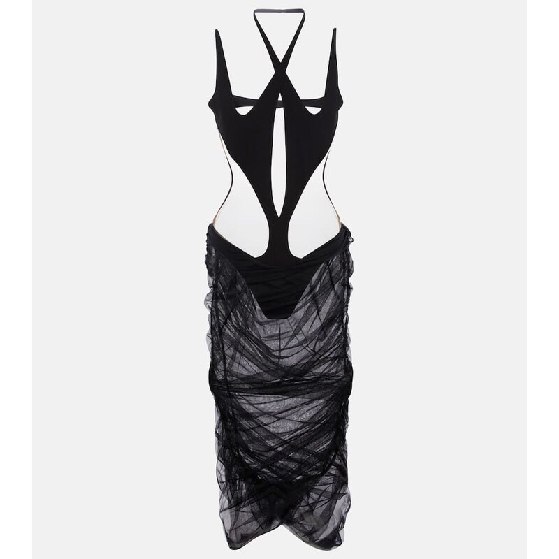 Mugler Cutout stretch-jersey midi dress