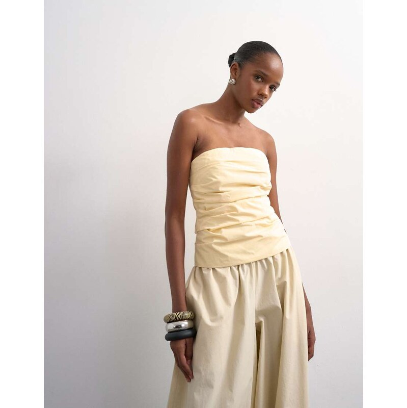 Topshop gathered bandeau top in buttermilk-Yellow