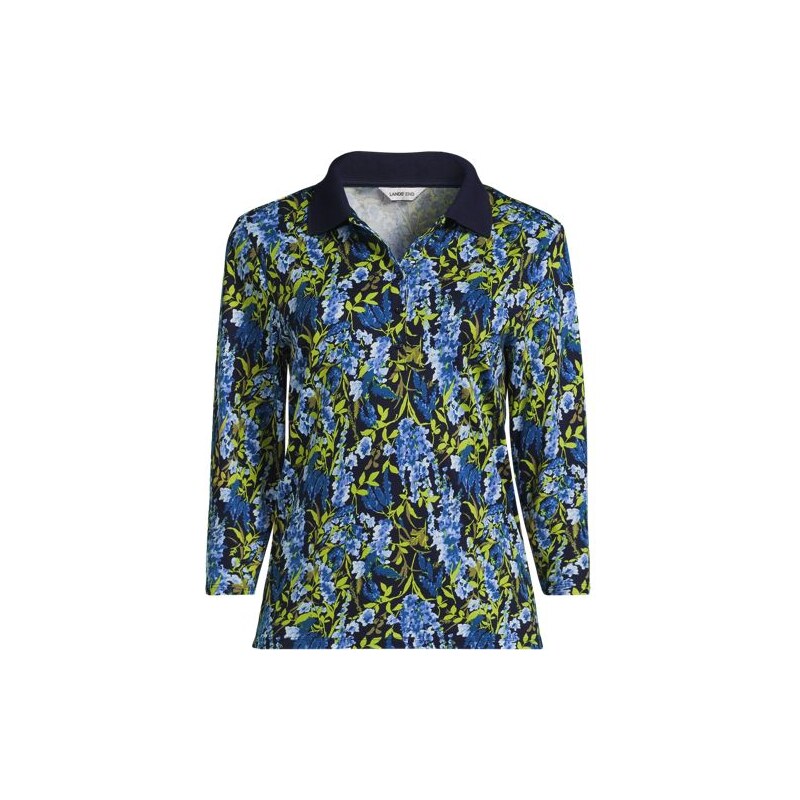 Three-Quarter Sleeve Polo Shirt, Women, size: 20-22, plus, Blue, 114531881