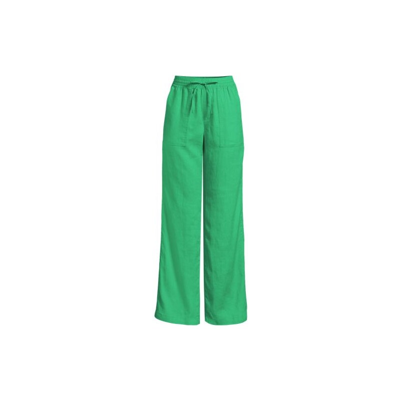 Wide Leg Pull-on Linen Trousers, Women, size: 10-12, regular, Green, 113376877