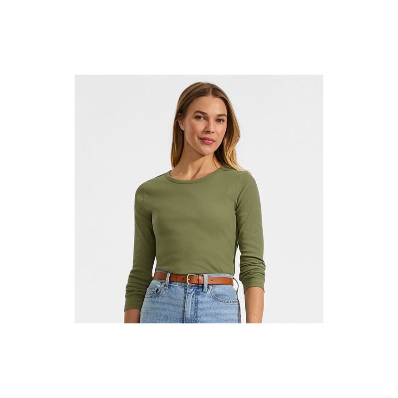 Womens Long Sleeve Micro Rib Top, Women, size: 14-16, regular, Green, 115377644