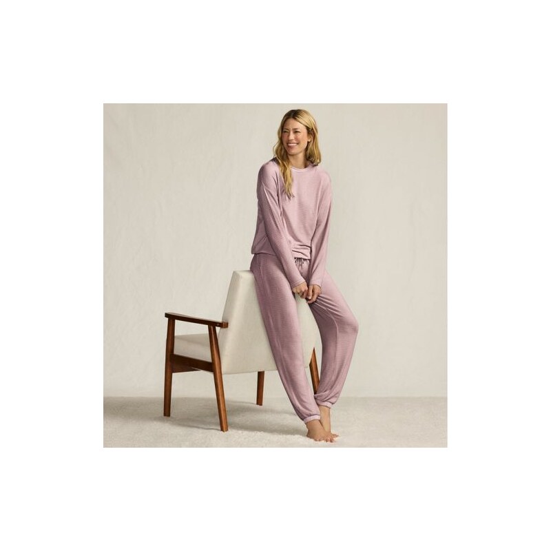Silky Knit Striped Lounge Set, Women, size: M, regular, Pink,