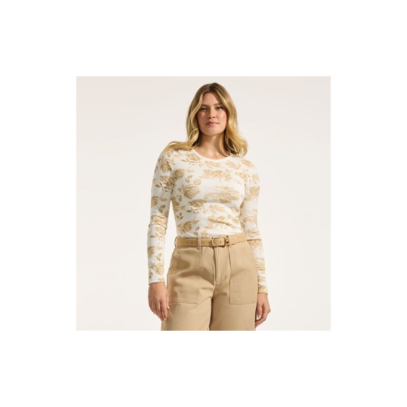 Womens Long Sleeve Micro Rib Top, Women, size: 14-16, petite, Ivory, 115691954