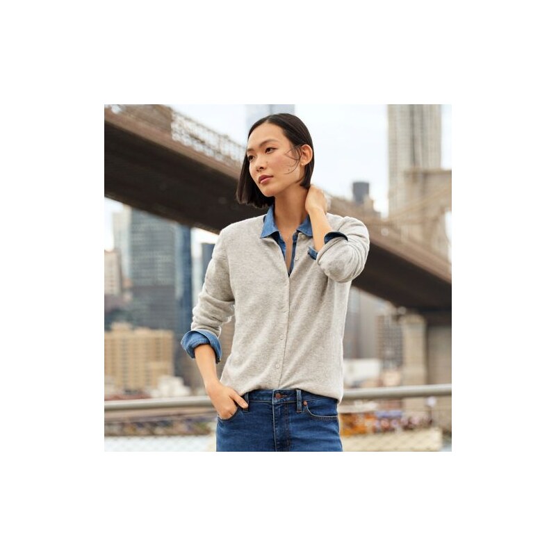Crew Neck Cashmere Cardigan, Women, size: S, regular, Grey,