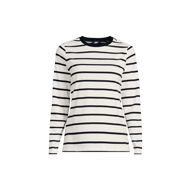 Long Sleeve Supima Cotton Crew Neck Top, Women, size: 10-12, petite, 113351516