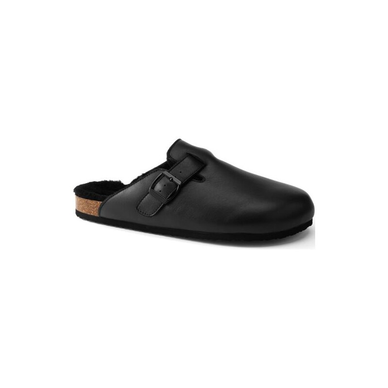 Leather Buckle Mule Slippers, Men, size: 10, regular, Black,