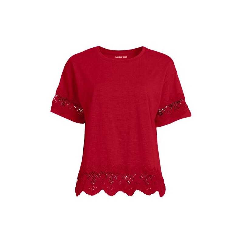 Trimmed Slub Cotton Top, Women, size: 20-22, plus, Red, Cotton, by 115237010