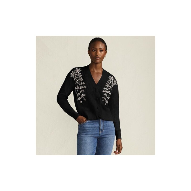 Diamante Front Cardigan, Women, size: 10-12, petite, Black, Polyester 113462003