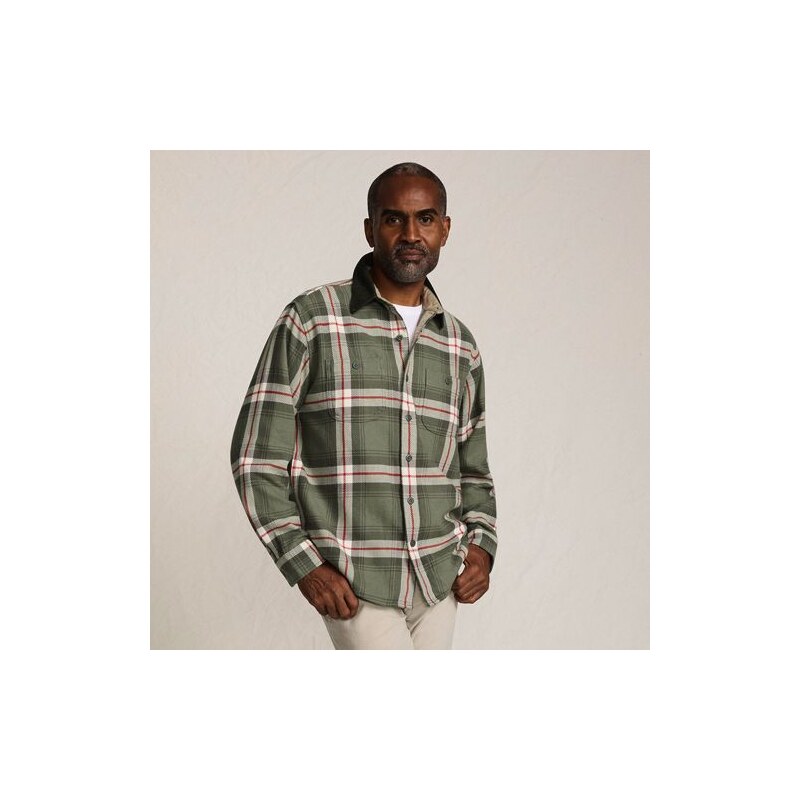 Flannel Shirt with Corduroy Collar, Men, size: S, regular, Green