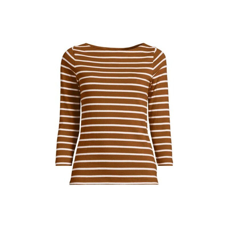Mariner Three Quarter Sleeve Boatneck Cotton Top, Women, size: