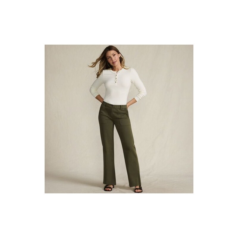 Chino Trousers, Mid Rise, Women, size: 14-16, regular, Green,
