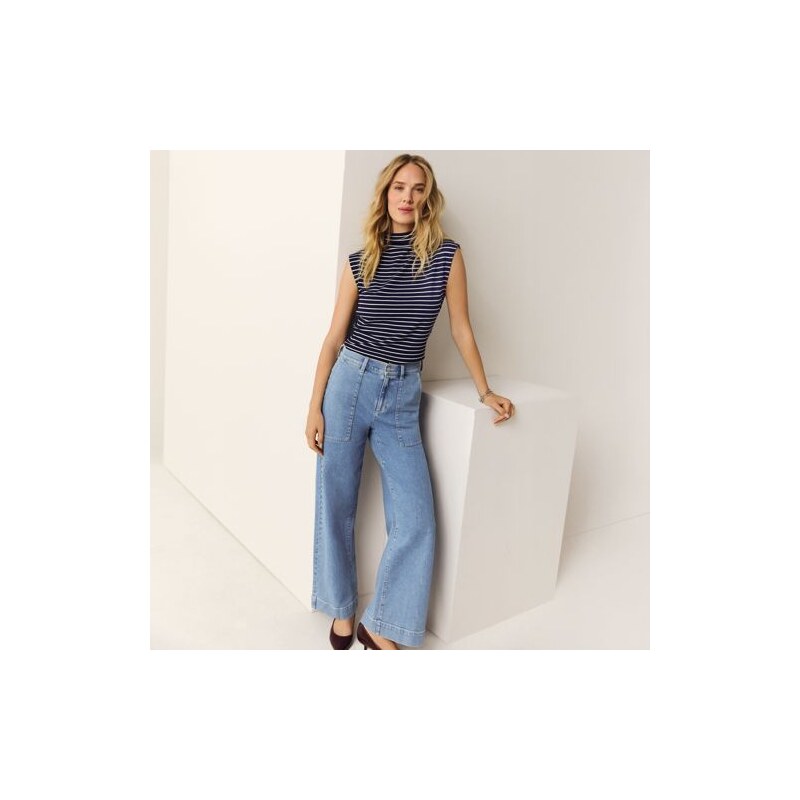 Soft Denim Wide Leg Utility Jeans, High Waisted, Women, size: 14