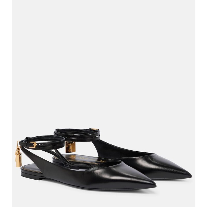 Tom Ford Padlock leather slingback flats