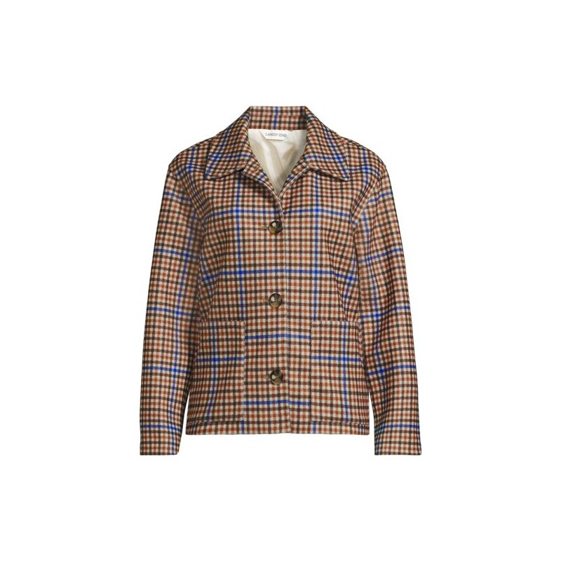Wool Touch Check Print Shirt Jacket, Women, size: 20-22, plus, Ivory, 115199934