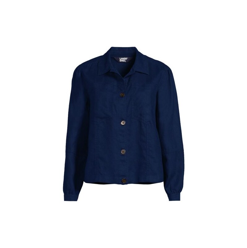 Linen Shirt Jacket, Women, size: 14-16, regular, Blue, Linen, by Lands 115109402