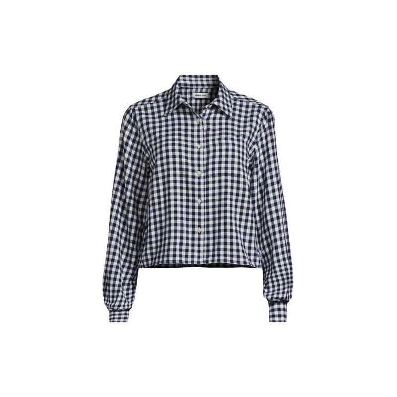 Cropped Flannel Shirt, Women, size: 1X, plus, Blue, Cotton, by