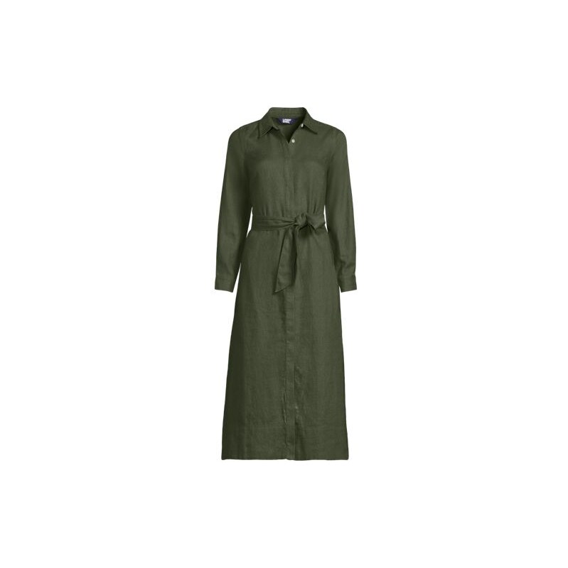 Linen Midi Shirt Dress, Women, size: 1X, plus, Green, by Lands
