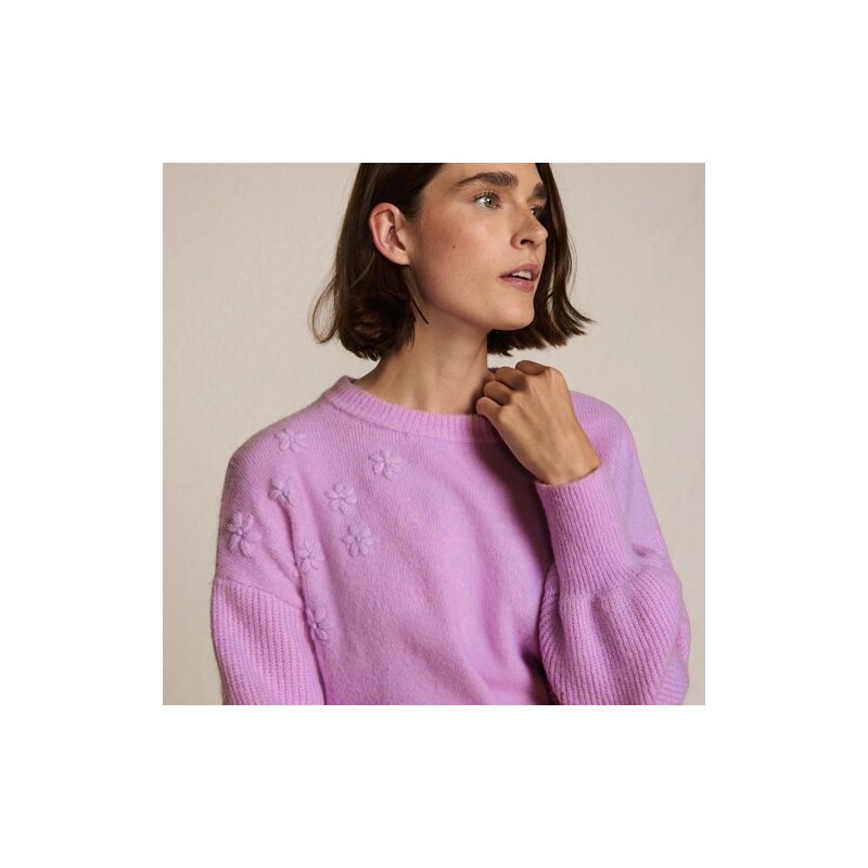 Wool Touch Embroidered Balloon Sleeve Jumper, Women, size: S,