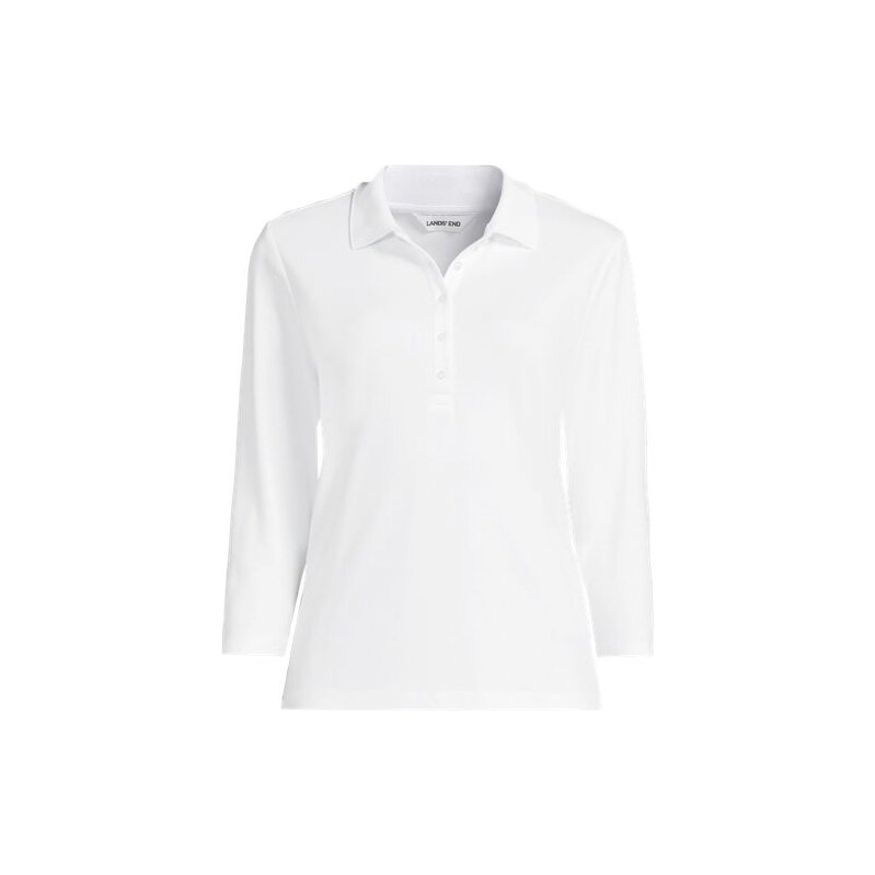 Three-Quarter Sleeve Polo Shirt, Women, size: 20-22, plus, White, 115237251
