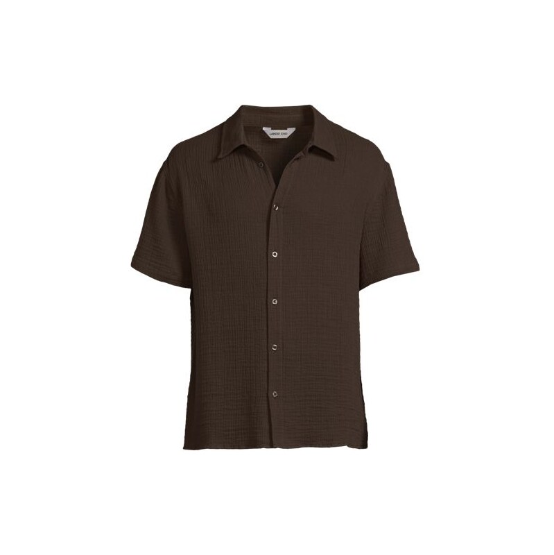 Short Sleeve Double Cloth Shirt, Men, size: M, regular, Brown,