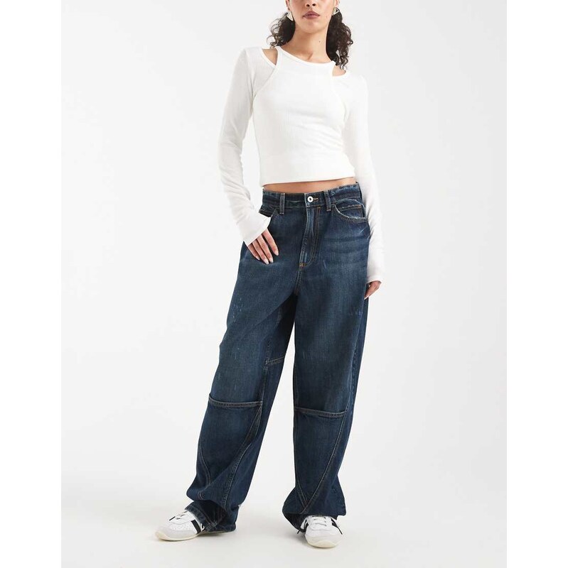 COLLUSION antifit jean with seam details in mid blue