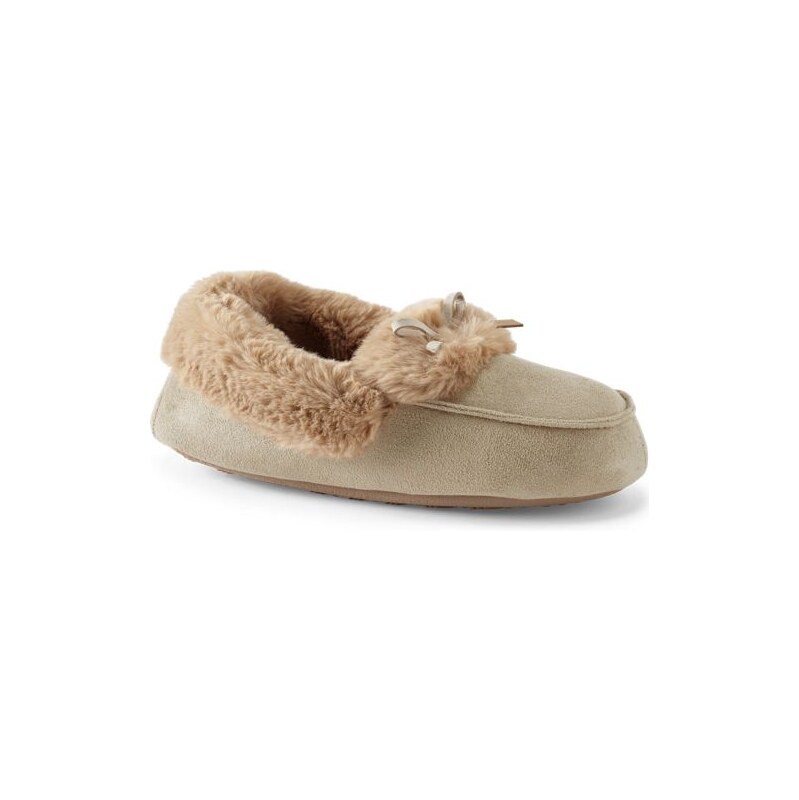 Faux Suede Moccasin Slippers, Women, size: 37, regular, Ivory, 115200114