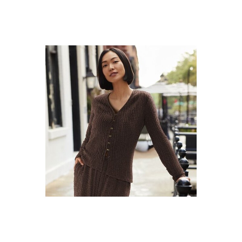 Crinkle Cardigan, Women, size: XL, regular, Brown, Polyester