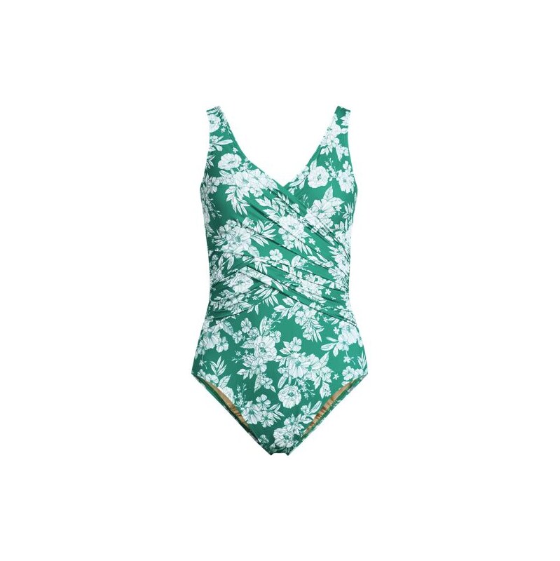 Wrap Front Slender Swimsuit, Women, size: 10, regular, Green,