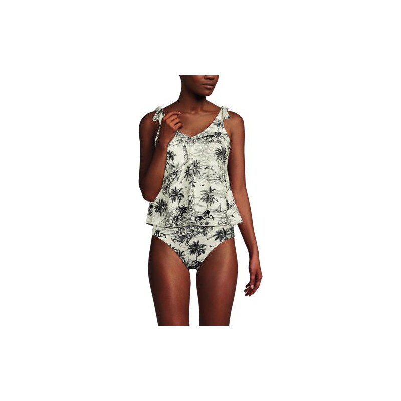 Tie Shoulder Flutter Hem Tankini Top, Women, size: 8, regular, White, 114902155