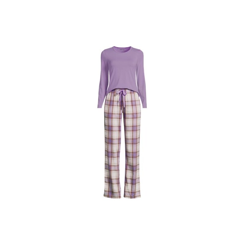 Cotton-Modal/Flannel Pyjama Set, Women, size: 3X, plus, Ivory,
