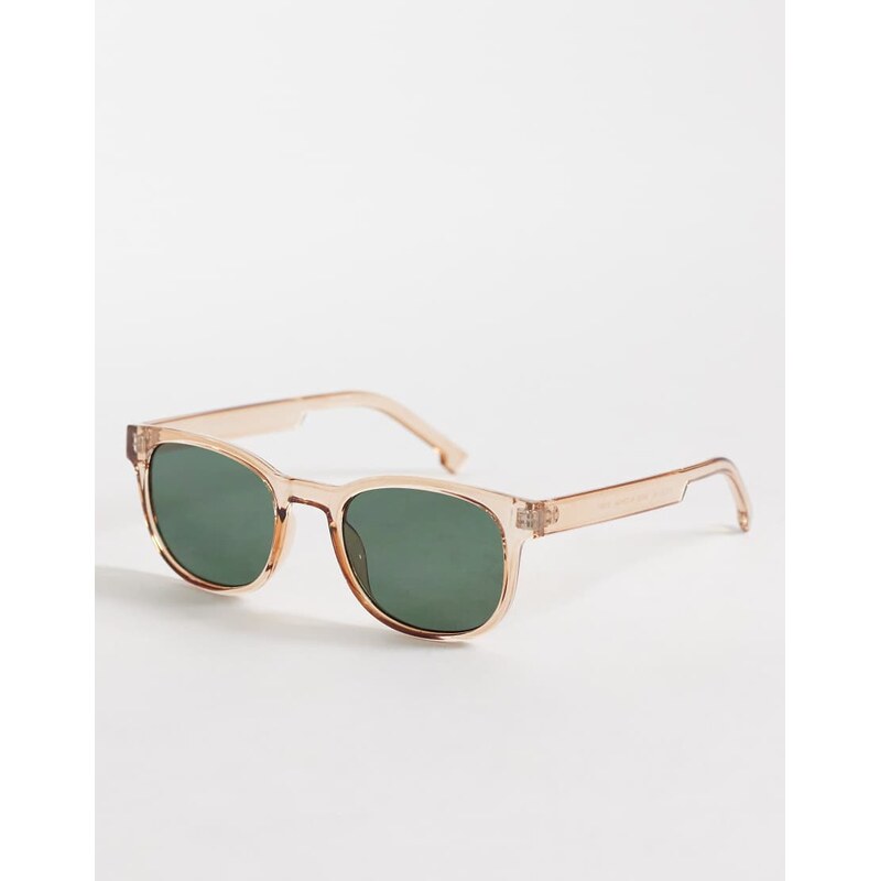 AJ Morgan hill street rectangular sunglasses in beige with green lens 113277366