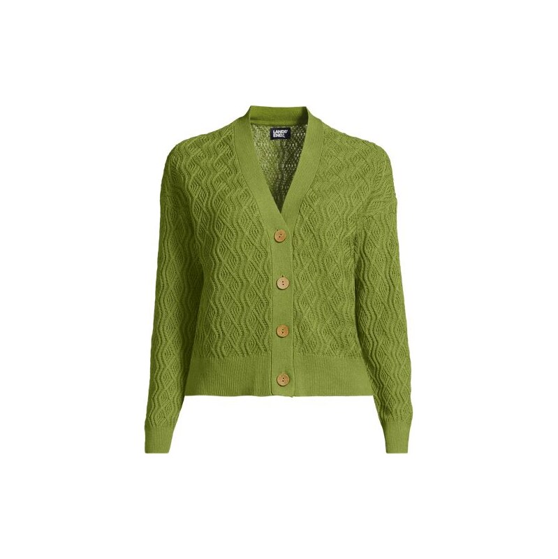 Linen/Cotton Cable Cardigan, Women, size: 14-16, petite, Green, Cotton 115090919